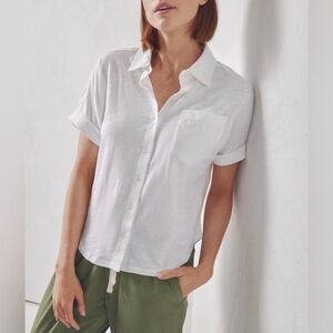 Pact Shirt Womens Small White Button Up Short Sleeve Organic Cotton
